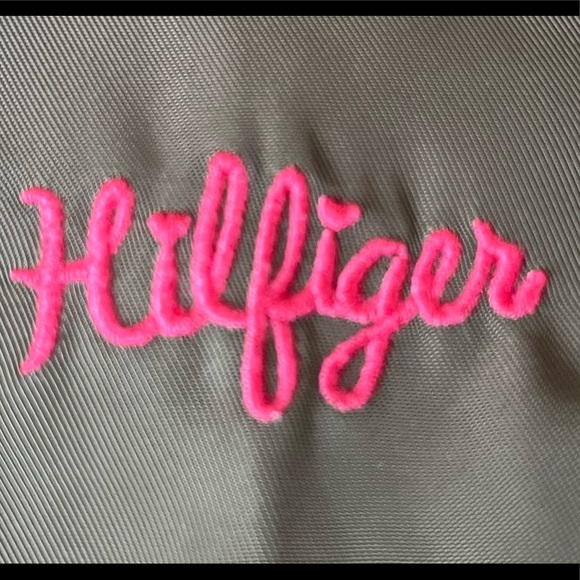 Tommy Hilfiger Bomber Jacket / Girl XS (4-5) / Olive Green / Palm🌴, Flamingo🦩 - Picture 10 of 13